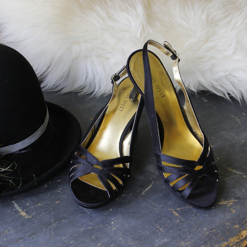 Nine West high heeled black strappy sandals